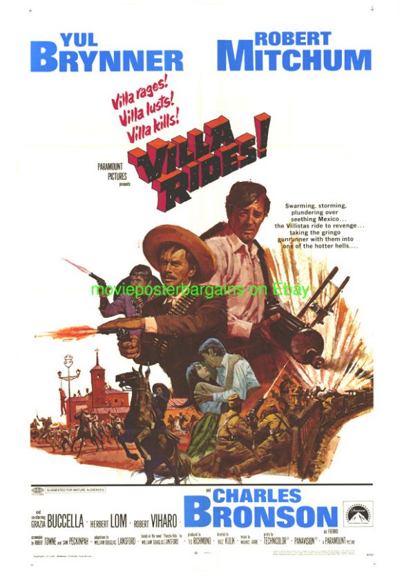 VILLA RIDES MOVIE POSTER 27x41 FOLDED YUL BRENNER 1968  