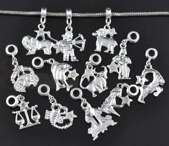 24 Mixed SP Zodiac Dangle Beads Fit Charm Bracelet  