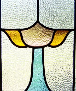 Pair of Antique Stained Glass Windows 3 Color Tulips  