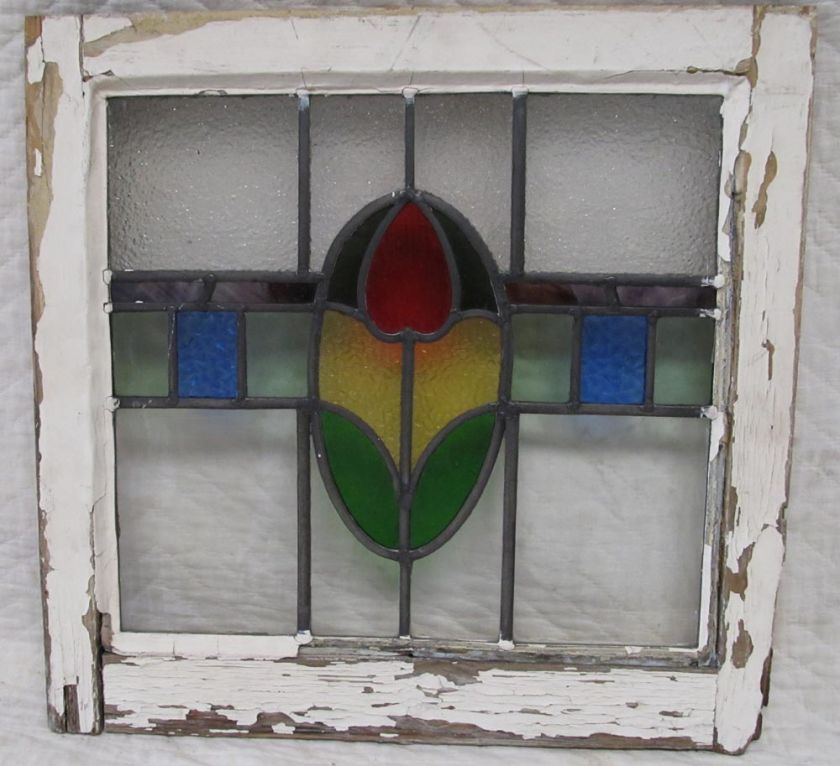 Antique Stained Glass Window Arts n Crafts Ruby Tulip  