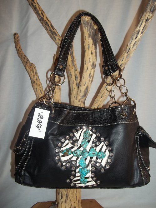   NUGGET Cross Black White Zebra Print Rhinestone Western Purse  