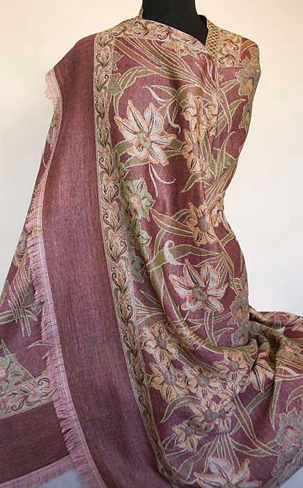 Large, Jamawar, Wool, India Shawl. Garden of Flowers  