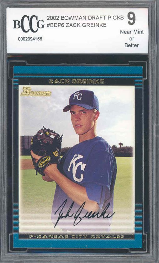 2002 bowman draft #6 ZACK GREINKE rc rookie BGS BCCG 9  