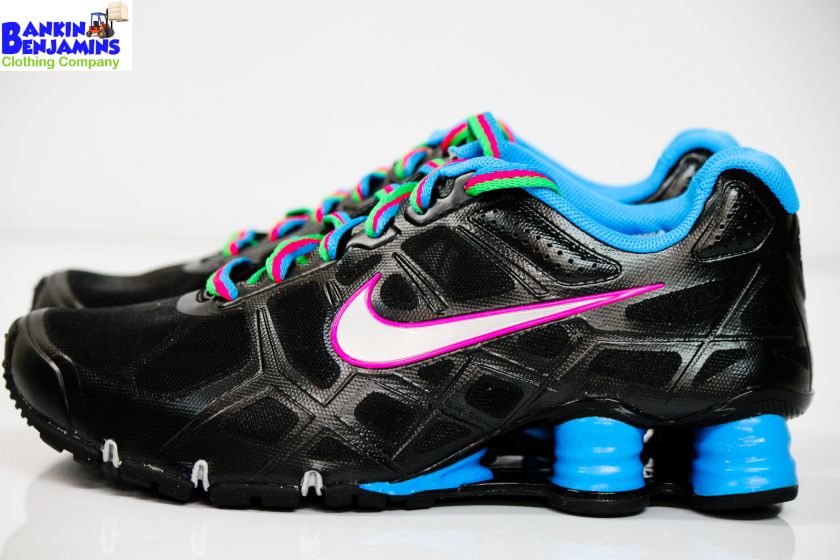 New Nike Shox Turbo 12 GS Running Shoes Black Pink Rainbow Blue 6Y 