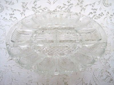 Vintage Round Clear Glass Deviled Egg & Veggie Tray  