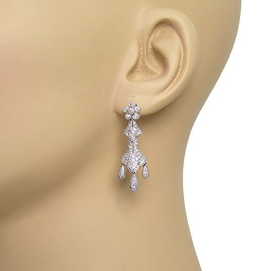 14k WHITE GOLD & 1ct DIAMONDS LONG DANGLE EARRINGS  