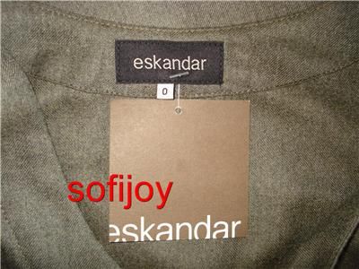 NWT $1590 eskandar PINNY dress size 0 cashmere/silk OLIVE green Free 