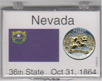 Gold on Silver Nevada Statehood Quarter with State Flag Display Case 