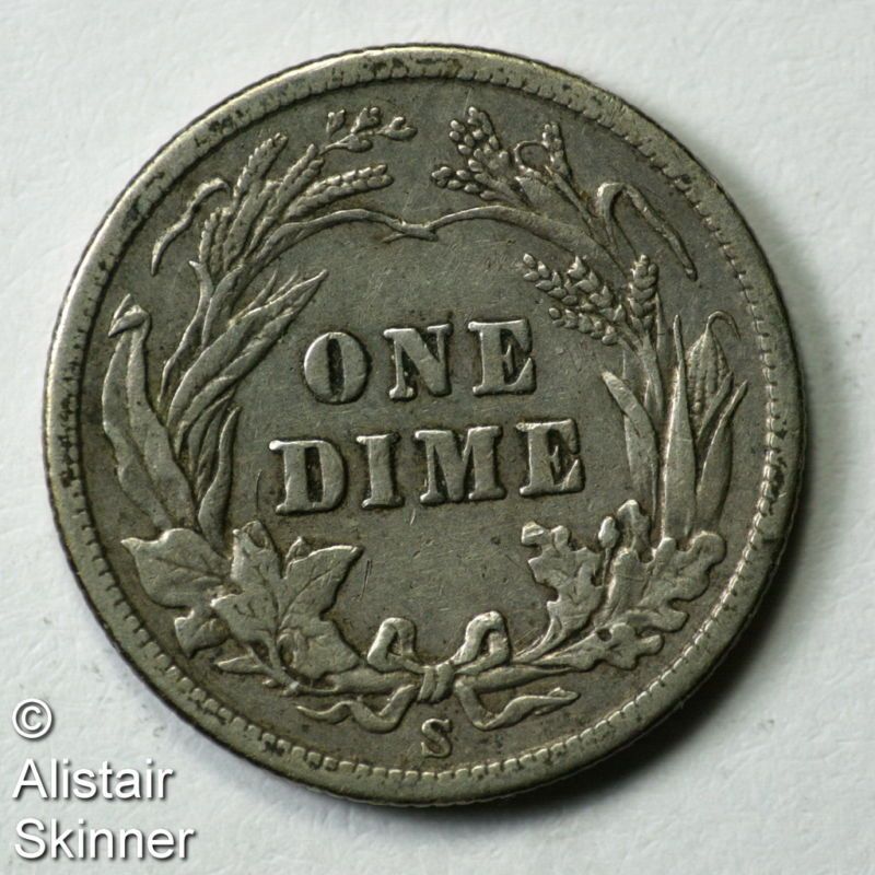 1905 S Barber Dime XF  