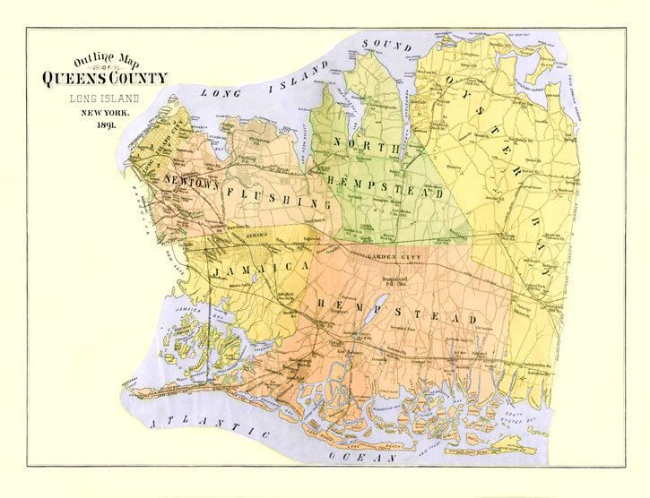 QUEENS COUNTY NEW YORK NY/LONG ISLAND OUTLINE MAP 1891  