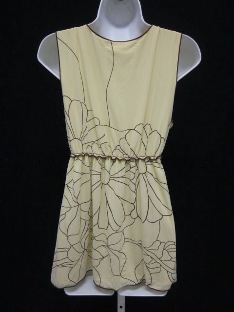 STUDIO M Yellow Sleeveless Brown Floral Print Top Sz L  