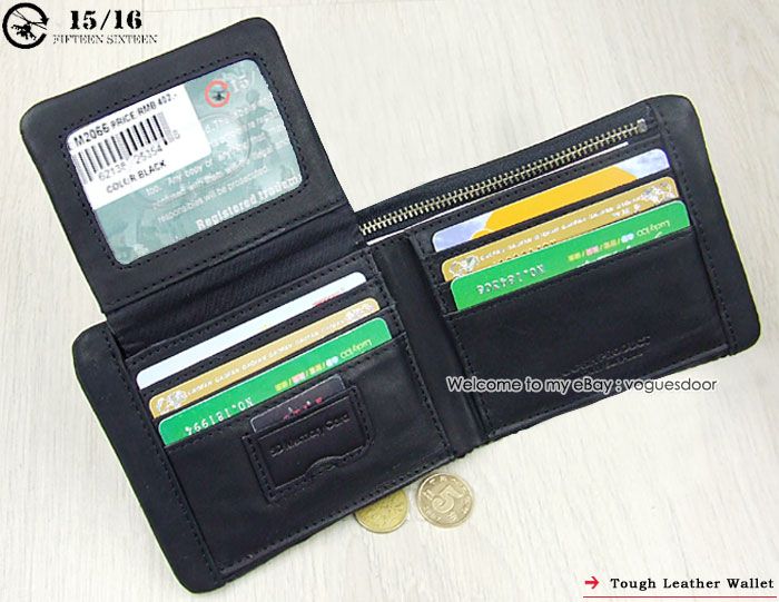 New Tough Mens Leather Black multifunctional Wallet 2066  