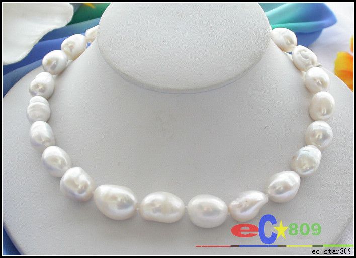 HUGE 17 20mm round white freshwater PEARL NECKLACE 925  