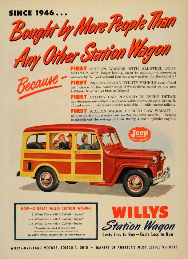 1950 Ad Willys Overland Vintage Station Wagon Jeep  