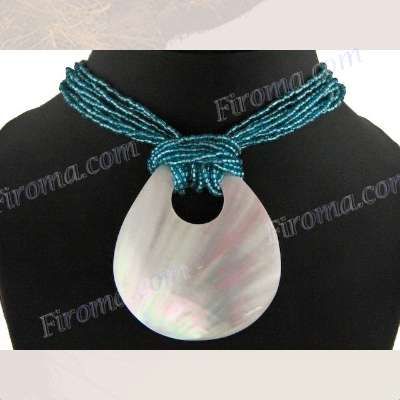 15/16 TEARDROP SILVER NAUTILUS SHELL AQUA BLUE necklace  