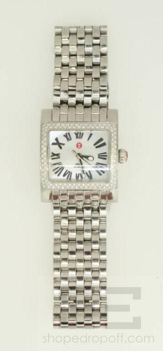 Michele Ladies Stainless Steel MW2 Mini Diamond Watch .6tcw  