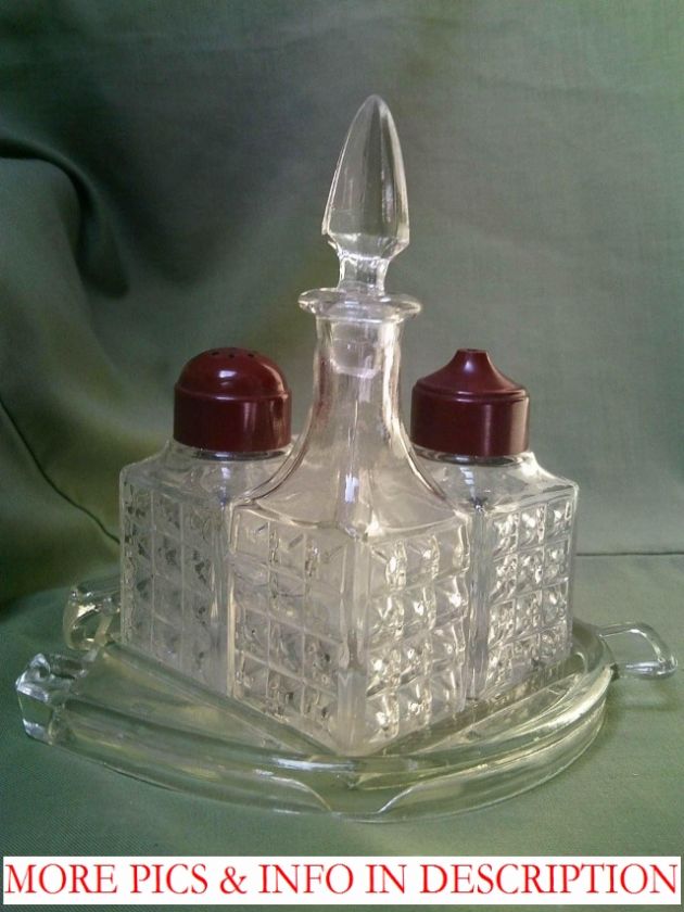 Piece Square Shaped Glass Cruet Set within Horse Shoe Shape Maroon 