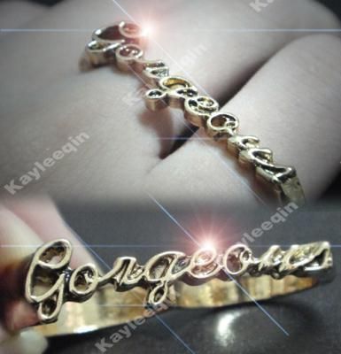 Gorgeous Words Letter Double Finger Ring Gold R&B Biker  