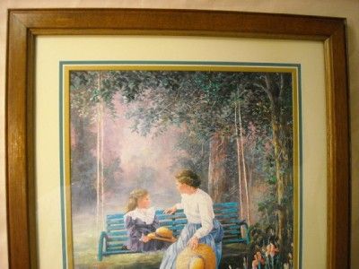   INTERIOR GARDEN SWING PICTURE MOTHER & DAUGHTER MATTED W/WOOD FRAME