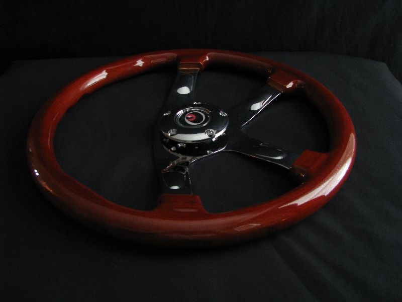 NEW 15 CHROME MAHOGANY WOOD GRAIN STEERING WHEEL  