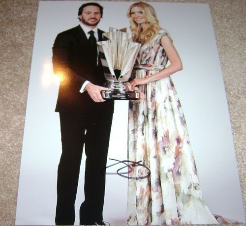 Jimmie Johnson 2010 CHAMPION w/ Trophy & WIFE Autograph  