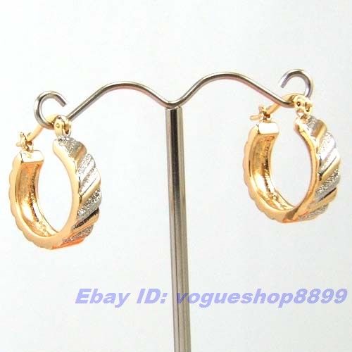 CHARMING CARVEN 18K GOLD GP HOOP EARRING SOLID FILL GEP dangler earbob 