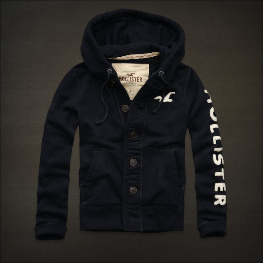 Hollister Men Navy blue Wipeout Beach Button down Sweatshirt hoodie 