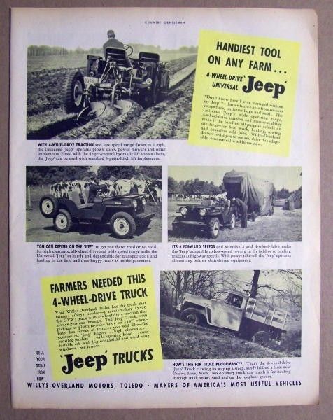 1949 Willys Jeep Truck Ad Handiest Tool on any Farm  