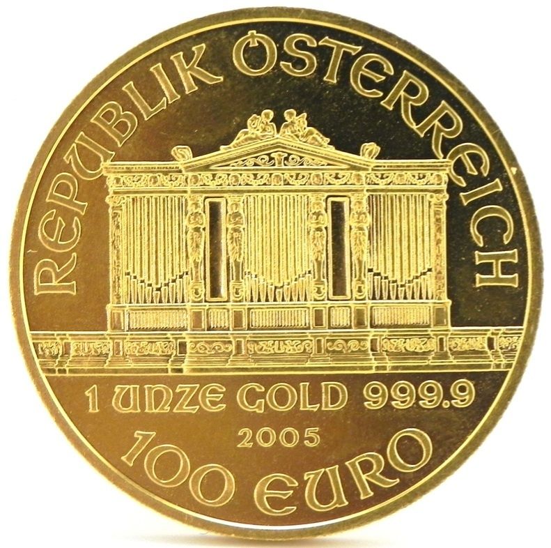 Ultra Rare 100 Euro 1 oz 2005 WIENER PHILHARMONIKER .9999 GOLD COIN 1 