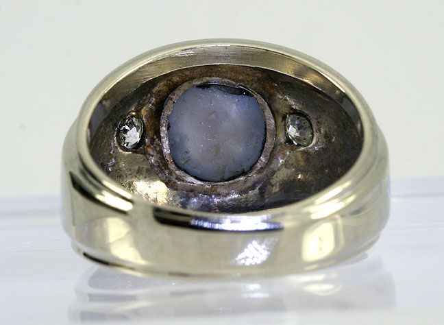 ANTIQUE 2.92CT NATURAL BLUE STAR SAPPHIRE EURO DIAMOND 14K WG RING 