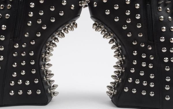 JEFFREY CAMPBELL New NIB SHADOW SPIKE STUD BLACK Leather Ankle Boots 