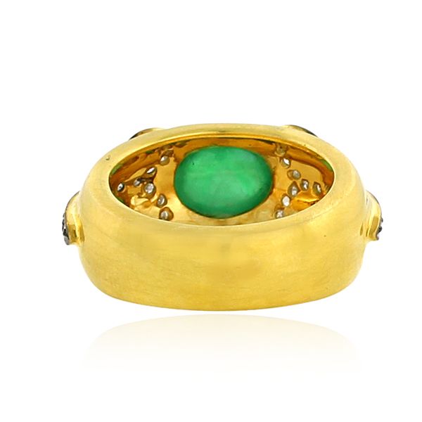   Diamond & Emerald Cabochon Ring 18k Gold Mens Wear Jewelry Size 6.75