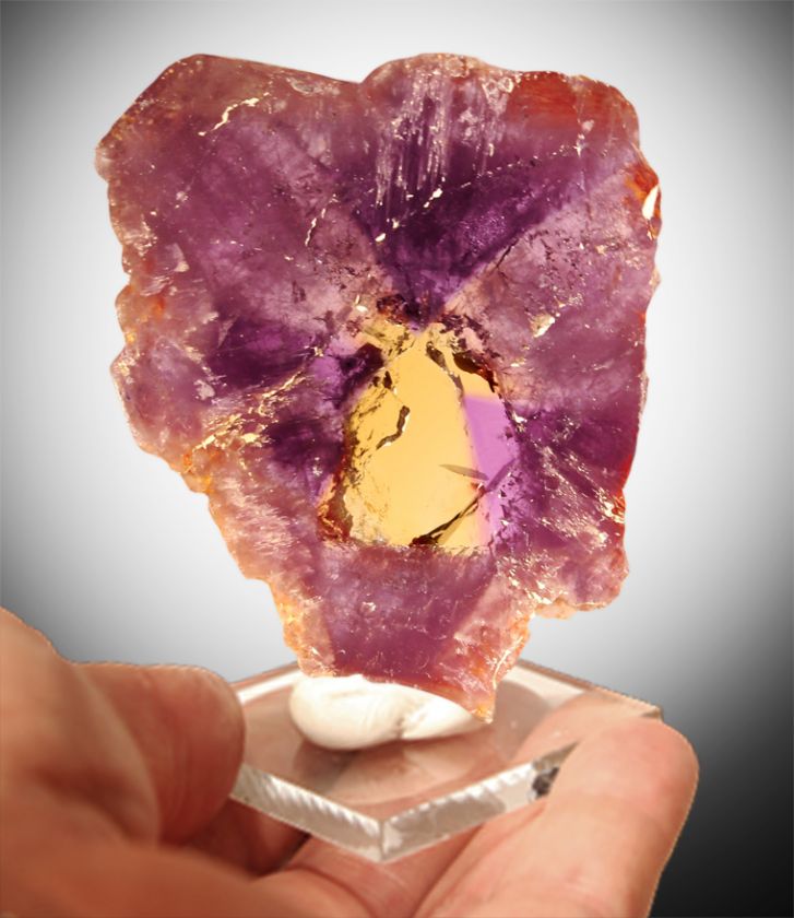 519ct AMETRINE CRYSTAL Slice Amethyst+Citrine 70s  