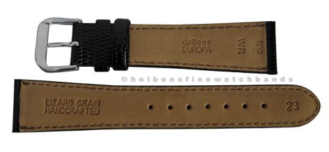 19mm Lizard Grain Black Leather deBeer Mens Watch Band Strap  