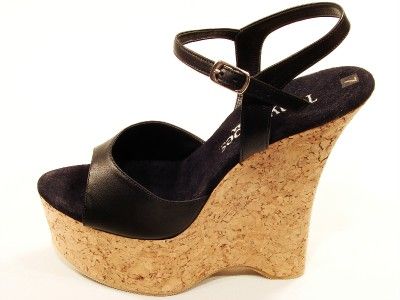 WOMENS TONY SHOES CORK WEDGE PLATFORM SANDAL BLACK W513  