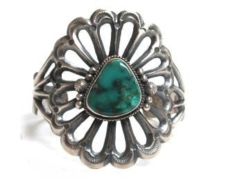 Harrison Bitsue Silver Blossom Sandcast Turquoise Cuff  