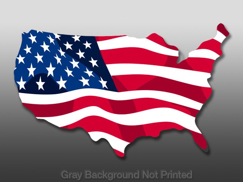 USA Shaped Waving American Flag Sticker   Decal us  