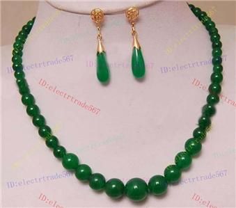 Exquisite Green Jade Gems Jewelry Necklace Earring 18  