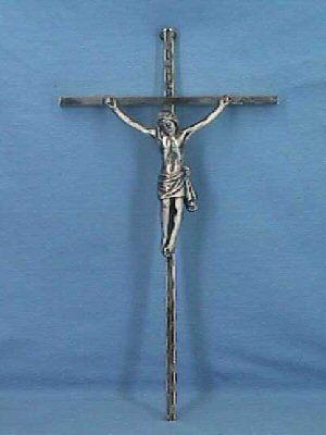 Vintage INRI Silvertone Metal CRUCIFIX For Wall  