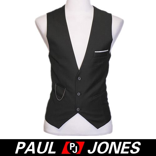   Slim fit Stylish Dress Vest Jacket Waistcoat Black / Grey 3size  