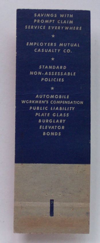 1940s Matchbook Des Moines Carney Insurance Perry IA MB  