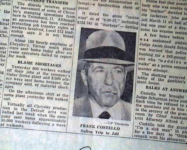   COSTELLO Gangster Mafia Gambling Jail Sentence w/ Photo Old Newspaper