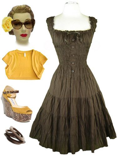 Vintage Style CHOCOLATE BROWN PINUP Off the Shoulder PEASANT Sun Dress 