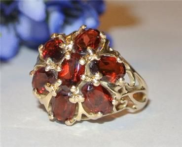   Vintage 14K GOLD Etruscan RED GARNET Cocktail RING ESTATE JEWELRY 4g