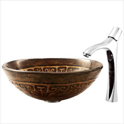 Vigo Industries Copper Mosaic 19mm Tempered Glass Vessel Sink VG07019 