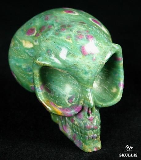 Ruby Fuchsite Carved Alien Crystal Skull, Healing  