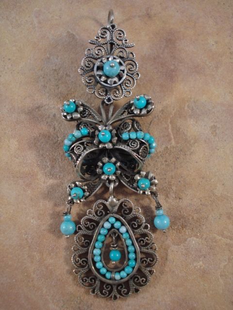 Large Mexican Sterling Silver Turquoise Frida Earrings & Frida Pearl 