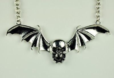 BAT WING SKULL NECKLACE BLACK DEATH METAL GOTH VAMP  