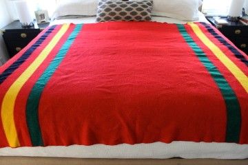 Vintage PENDLETON Red RAINIER NATIONAL PARK Wool BLANKET Queen Hudsons 