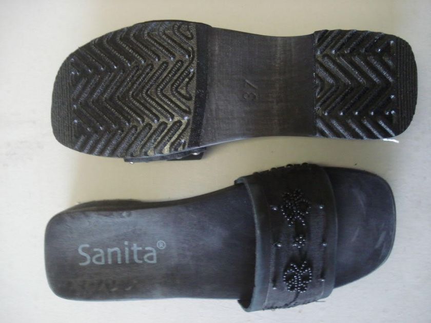 Sanita Jane Sandal Slide Wooden Black Danish Clog NIB  